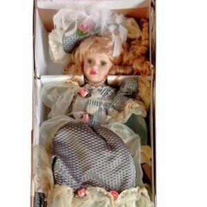 VTG Crimson Collection Fine Porcelain Doll In Original Box - Victorian RARE